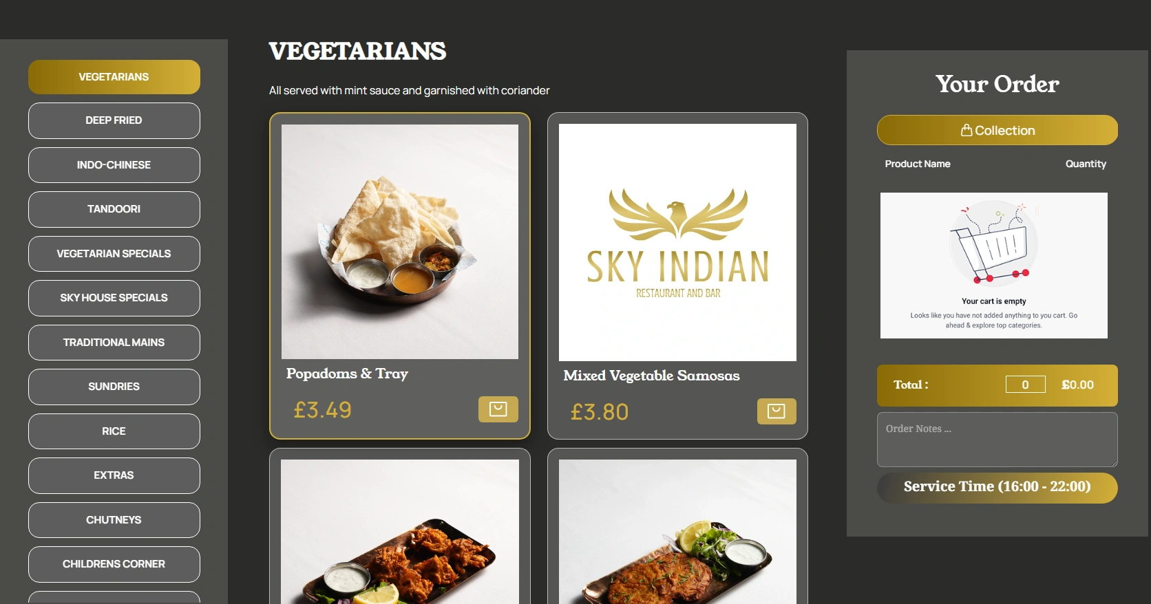 Sky Indian – Restaurant Ordering
